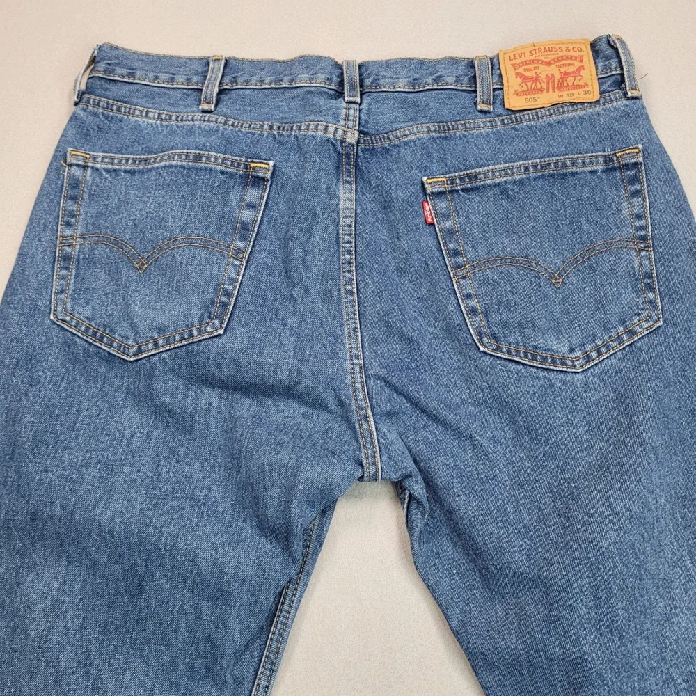 Levis 505 Regular Fit Straight Leg Jeans‎ Blue Denim Mens 38x30 00505-4891